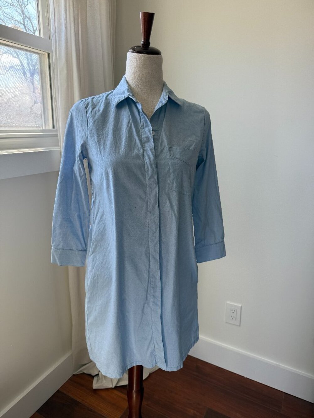 Cuyana Cotton Poplin Shirt Dress XS Blue Button Front Pocket Stretch Summer Nant - Picture 2 of 10
